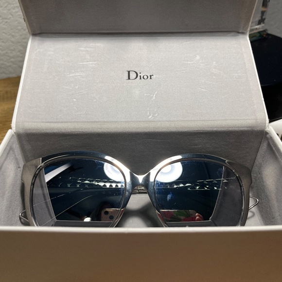 Christian Dior Diorama2 Silver Metallic Mirrored Sunglasses Cat Eye - Picture 3 of 15